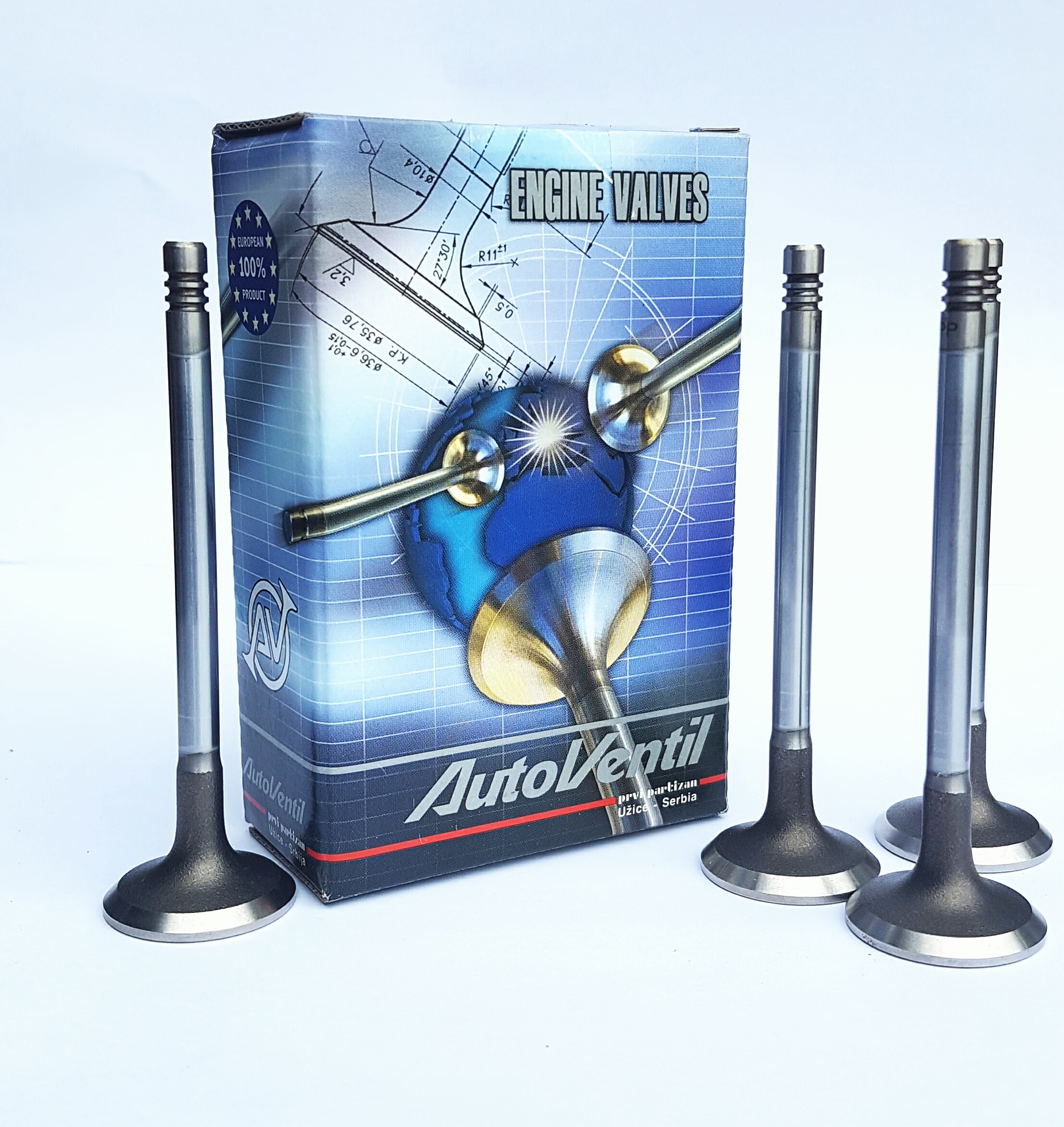 Set of 16 engine valves for BMW N47 2.0 Diesel